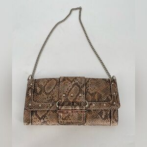 GUESS Snakeskin Clutch Handbag With Silver Shoulder Chain